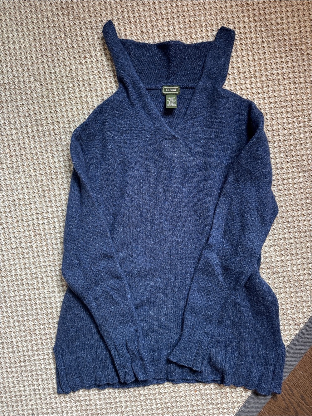 Vibtage L.L.Bean Blue Wool Silk Blend Cowl Neck Sweater Sz Small